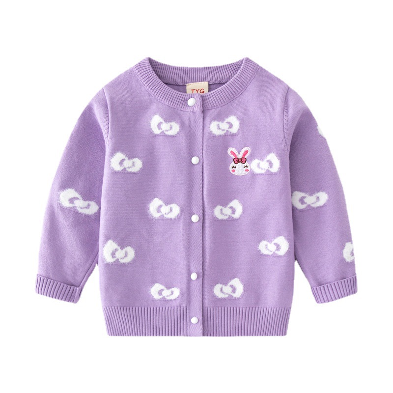 Factory direct supply of children's clothing, girls' imitation mink bow cardigan 2022 autumn and winter new style girls' core-spun yarn open-chest sweater Item Picture