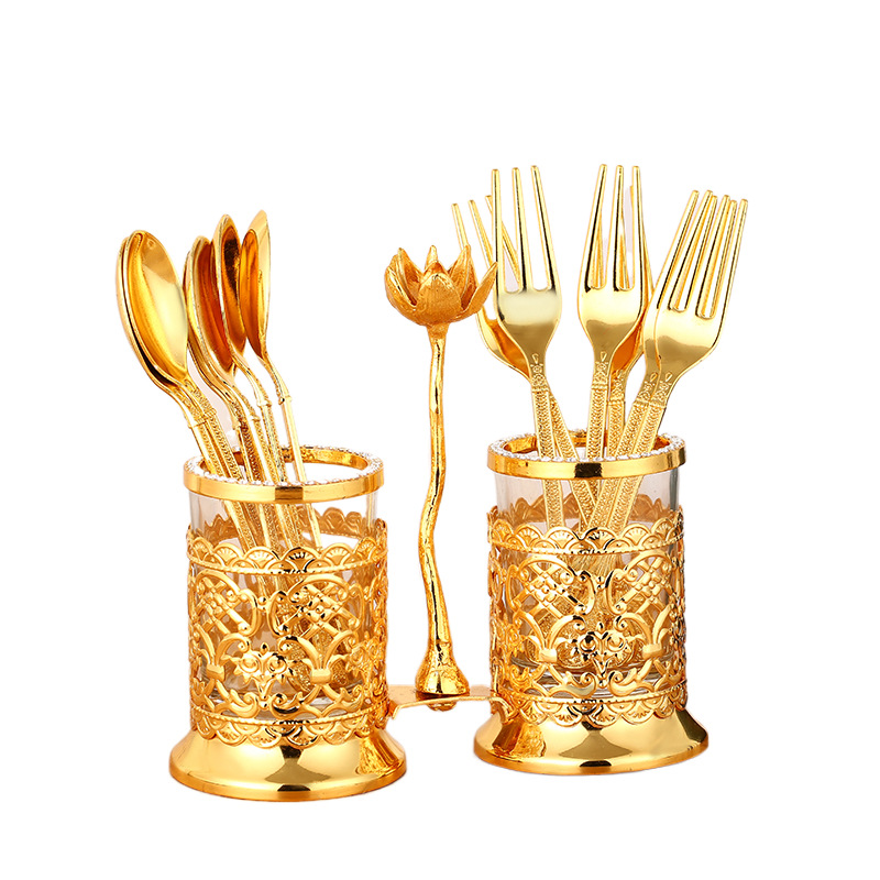 European Coffee Small Spoon Fruit Fork Set Creative Cute Shelf Metal Home Dessert Spoon Tableware Wholesale Item Picture