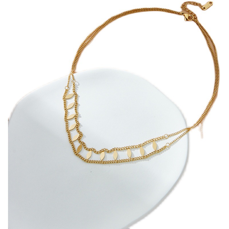2024 New double-layer diamond-shaped sequined titanium steel necklace, women's summer Instagram sexy and cold style collarbone chain Specification image