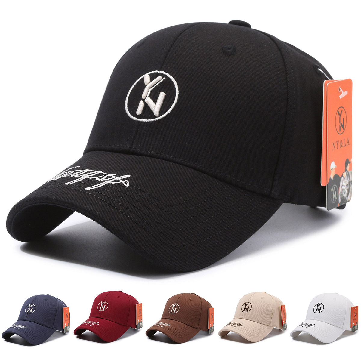 The spring and autumn baseball cap with "YN" embroidered on the brim, the baseball cap, the street fashion trend, and the casual sun hat