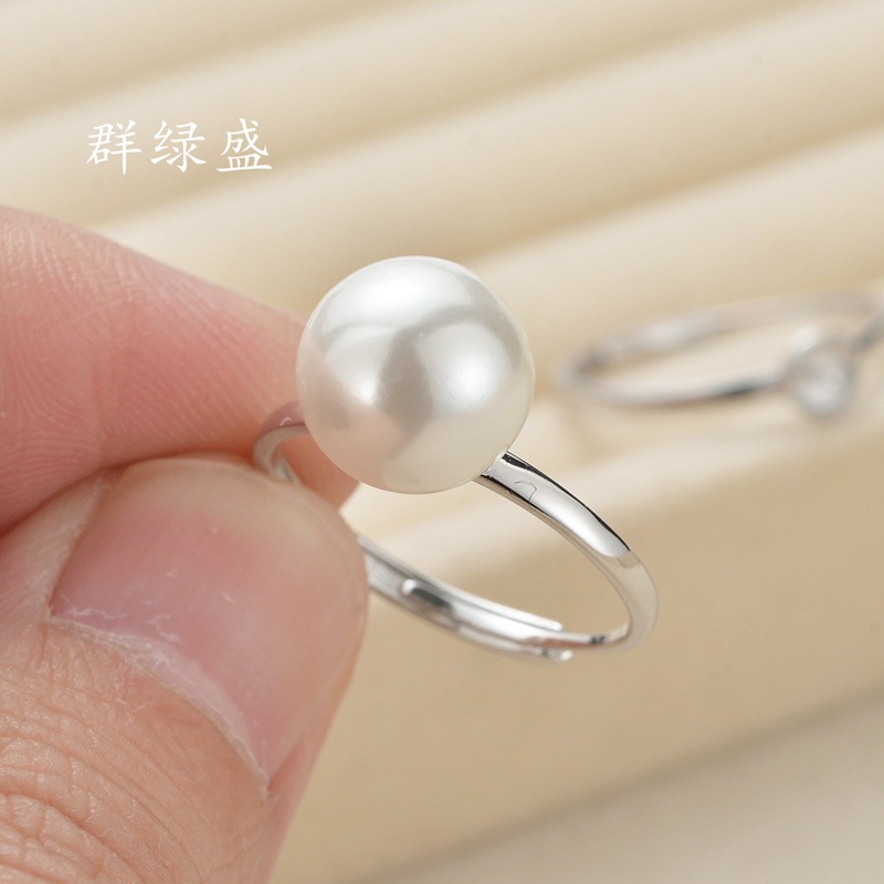 Qunlusheng S925 sterling silver ring with an open setting, diy set with amber, beeswax and pearls, and a loose ring setting for both men and women details Picture