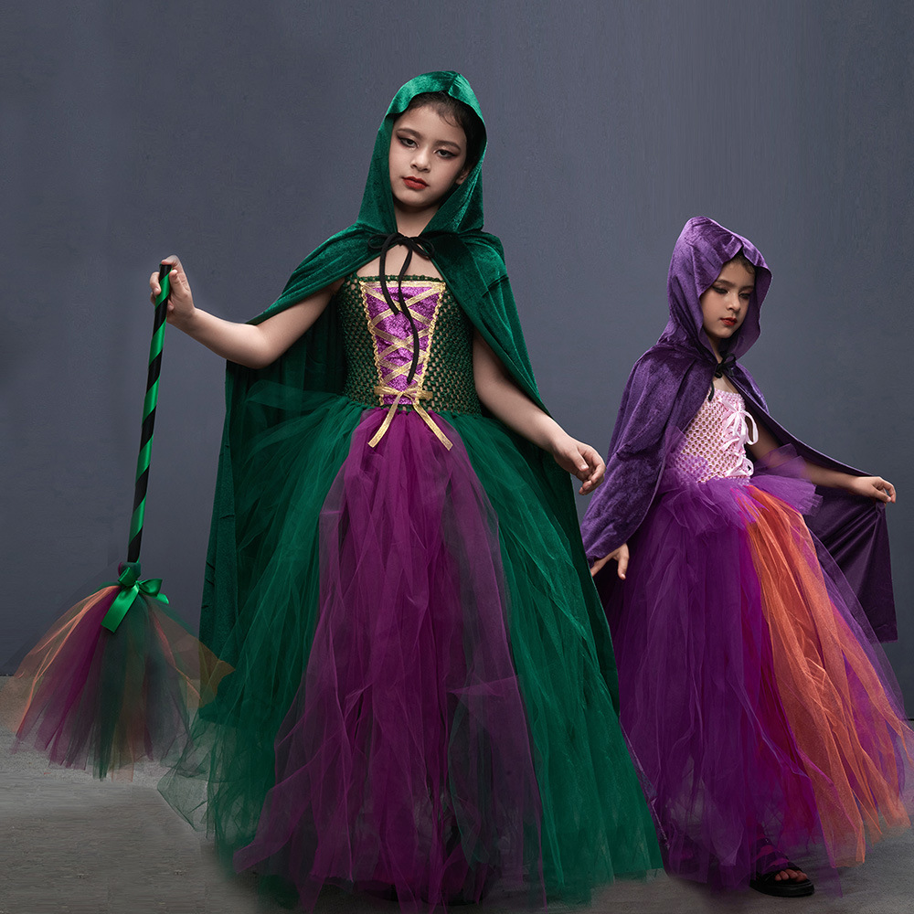 跨境新品女巫也疯狂cos服儿童长款礼服裙万圣节cosplay扮演服装详情图1