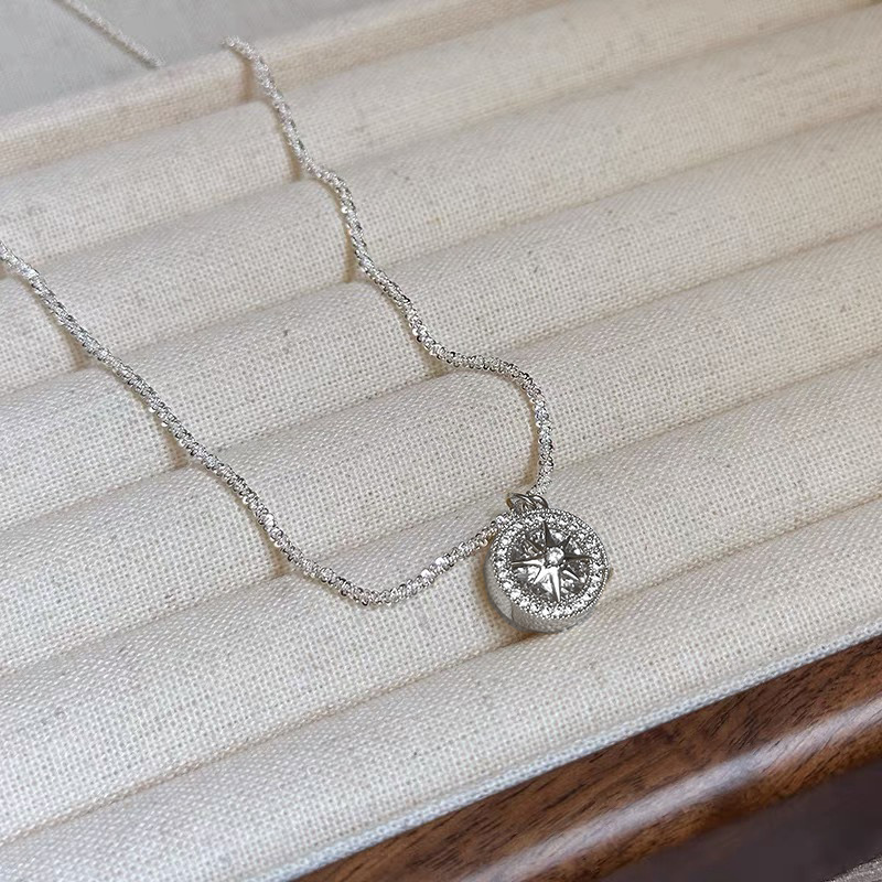 Korean version s925 sterling silver slightly inlaid eight-pointed star necklace for women, a unique Instagram, light luxury, versatile and high-end collarbone chain pic 4