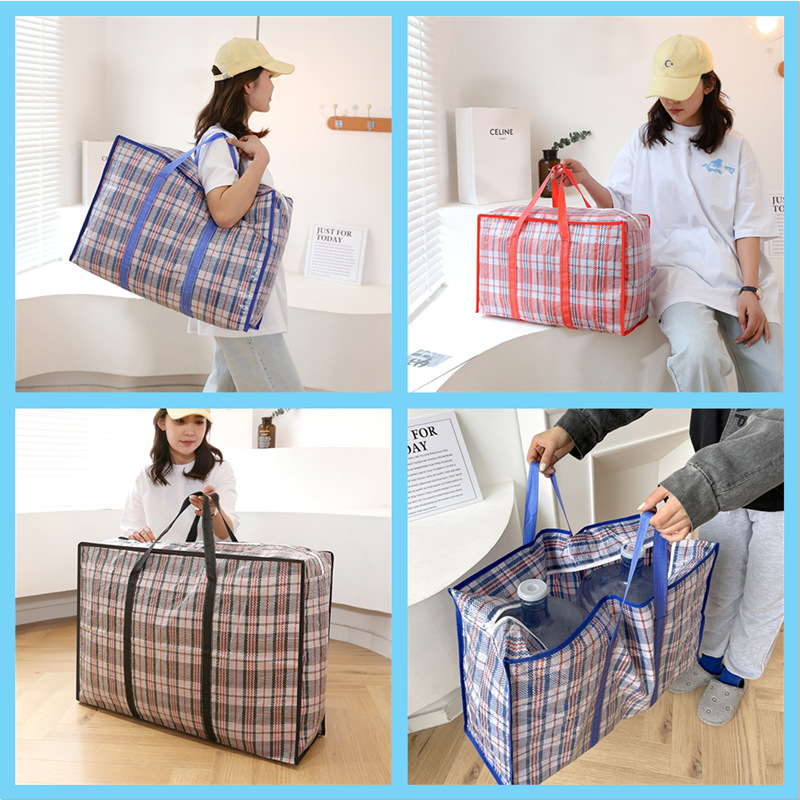 Wholesale large-sized thickened checkered travel packing bags, large-capacity household clothes, cotton quilt storage bags, moving woven bags Application Scenario