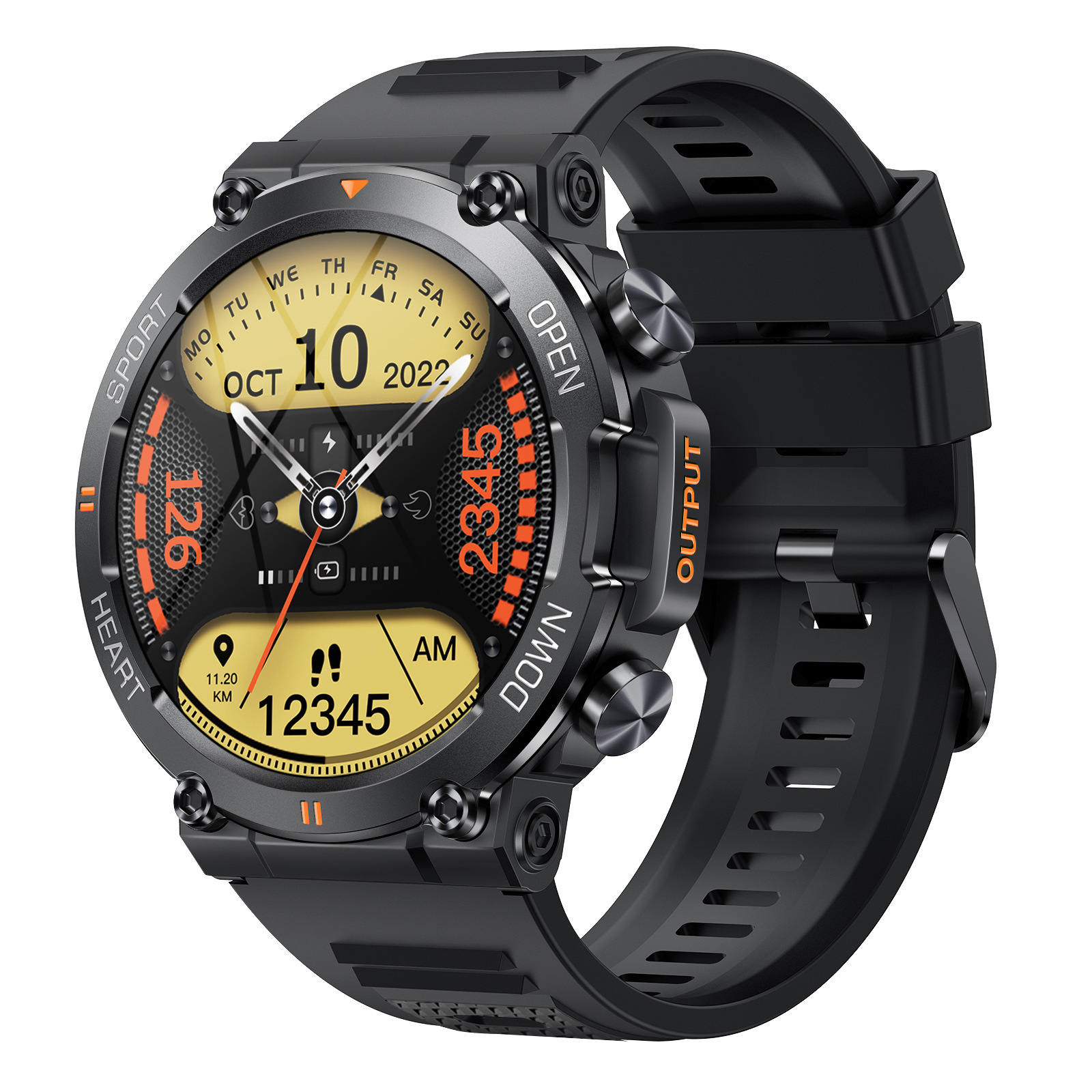 The new K56PRO three-proof smartwatch features music, calls, weather, blood pressure, blood oxygen, and a heart rate of 1.39 inches Specification image