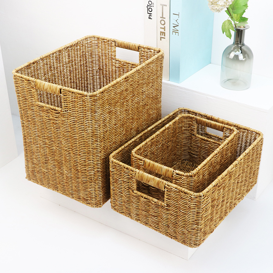 Imitation Rattan Storage Basket Household Large Capacity Clothes Sundry Tabletop Snacks Toys Finishing Kitchen Storage Basket Specification drawing