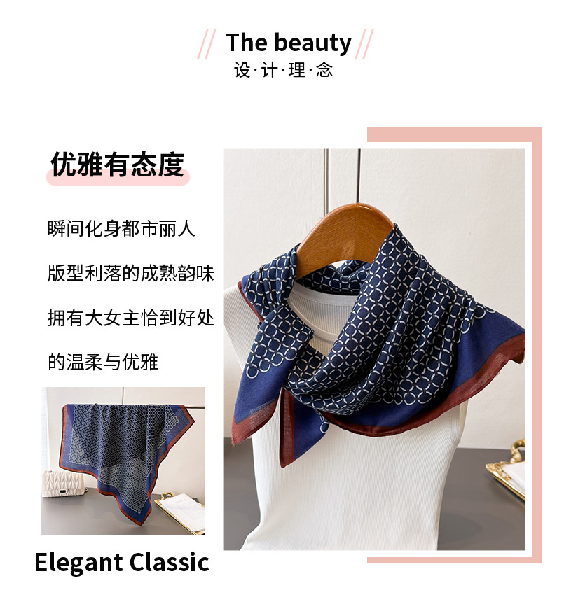 拼色几何人字纹棉麻感小方巾丝巾仿丝绒头巾披肩防晒围脖女士围巾详情2