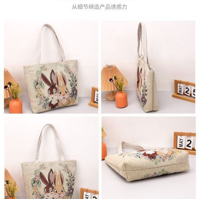 2025爆款双面提花刺绣帆布包民族风时尚手提包手拎外出露营手提包详情图2