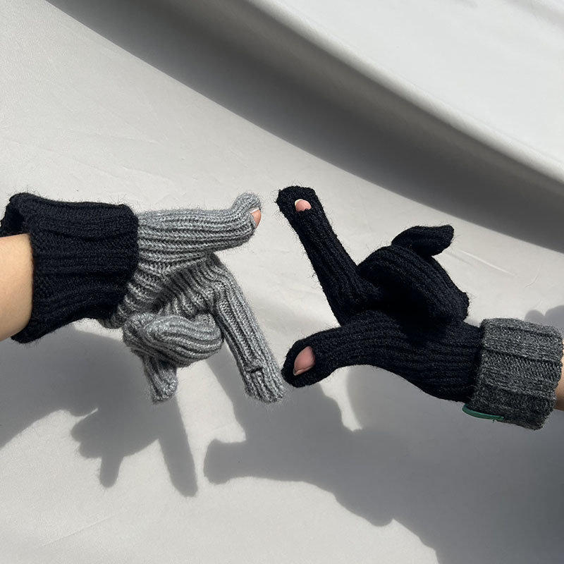 工厂批发冬款新款针织情侣防寒保暖学生分指撞色可触屏手套