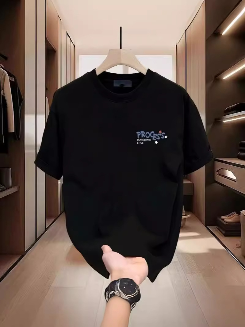 Summer new high-end pure cotton men's Korean-style casual and versatile round-neck short-sleeved T-shirt, all-cotton light luxury stylish men's wear Application Scenario