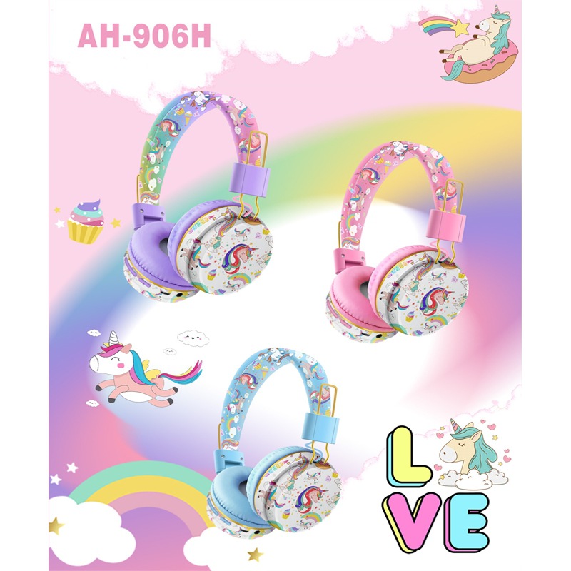 Transfronteriza nuevo AH-906H lindo unicornio dibujos animados bluetooth auriculares niños aprender headwear plegable inalámbrico details Picture