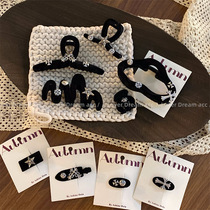 New vintage cross pentagram black flocking hair clip in antique black and white bangs clip senior hair accessories woman