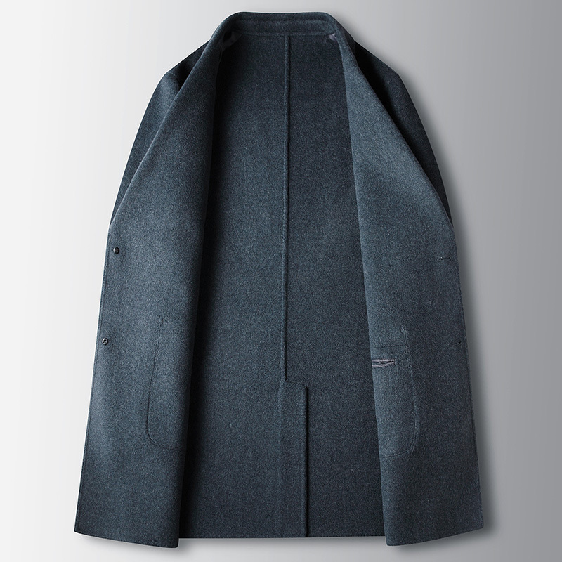 Men's overcoat 2022 Autumn/winter handmade double-sided woolen trench coat, solid color casual mid-length woolen coat for middle-aged and young people Application Scenario