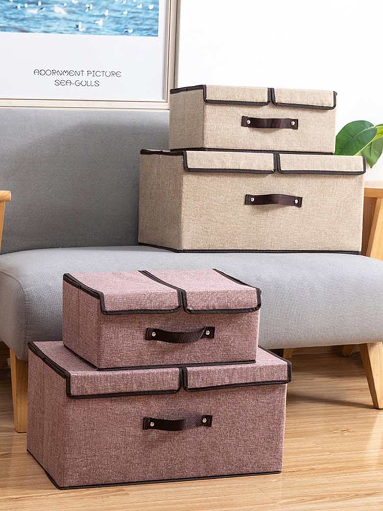 Sundry Storage Box Covered Underwear Storage Box Cotton Linen Double Cover Storage Box Foldable Storage Box