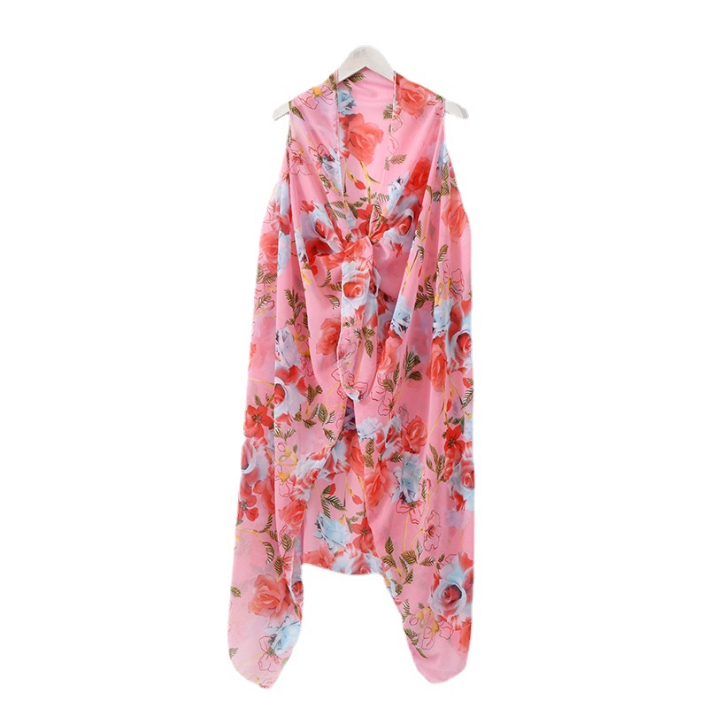 Crossover thin chiffon big red flower chaleco chal toalla de playa impresa ciclismo thin sunproof bufanda al por mayor Application Scenario