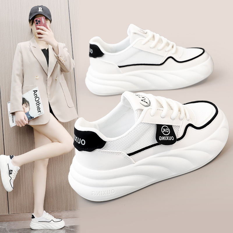 Hy5807 New Net Surface 2024 Spring Summer Breathable Women's Shoes Thick Sole Breathable Increase Casual Board Shoes Net Shoe Tide