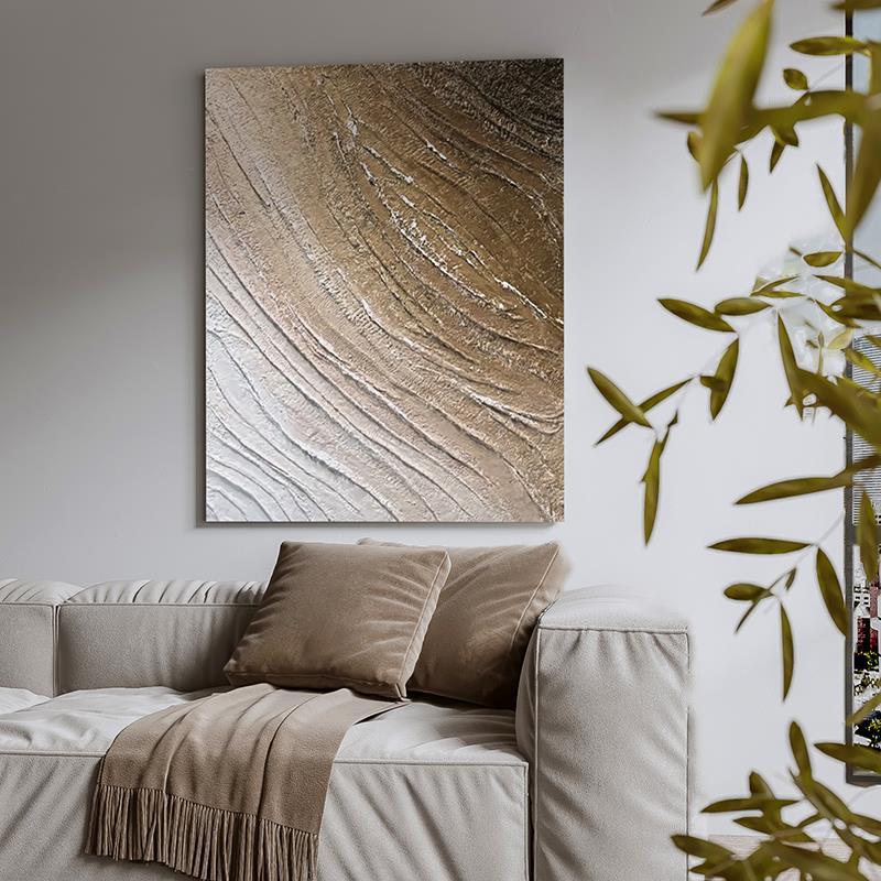 Murphy's hand-painted fabric "Flowing" is a modern and simple living room decoration painting with three-dimensional texture and wabi-sabi style Specification image