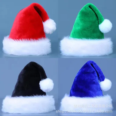 2023 Factory Christmas Decorations Red Blue Green Black Adult Children Extra Thick Plush Santa Hat