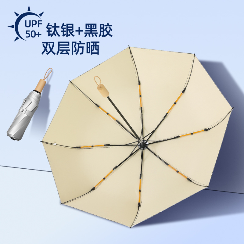 Titanium silver double-layer black rubber sunshade umbrella, UV protection sun umbrella, enhanced sun protection and rain protection dual-purpose folding umbrella Specification image