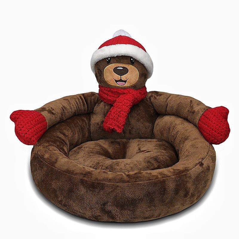 New winter Christmas season three-dimensional embroidered dog bed, cute cartoon, warm and comfortable pet cotton bed Item Picture