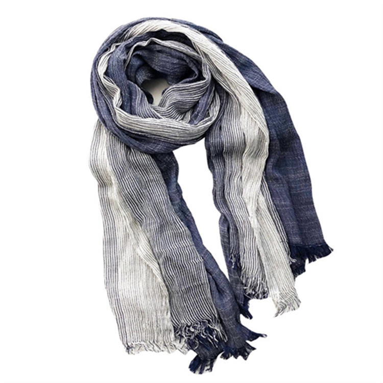 Cross-border shawl, striped cotton and linen scarf, new Spring and autumn style, artistic men's natural wrinkled silk scarf, women's support small order customization Item Picture