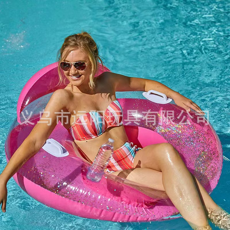 Large adult inflatable sequined water with net sitting rings, male and female Internet celebrity inflatable backrest swimming pool float rings Application Scenario