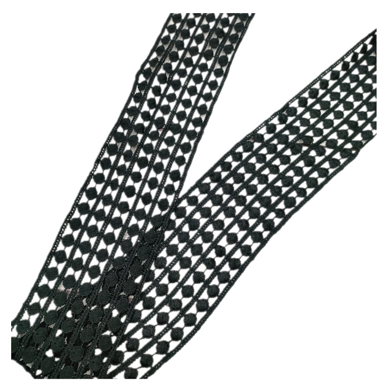 Manufacturers Direct Embroidery Lace Bar Code Black Polyester Milk Silk Hollow Five Drainage Lace Garment Accessories Item Picture