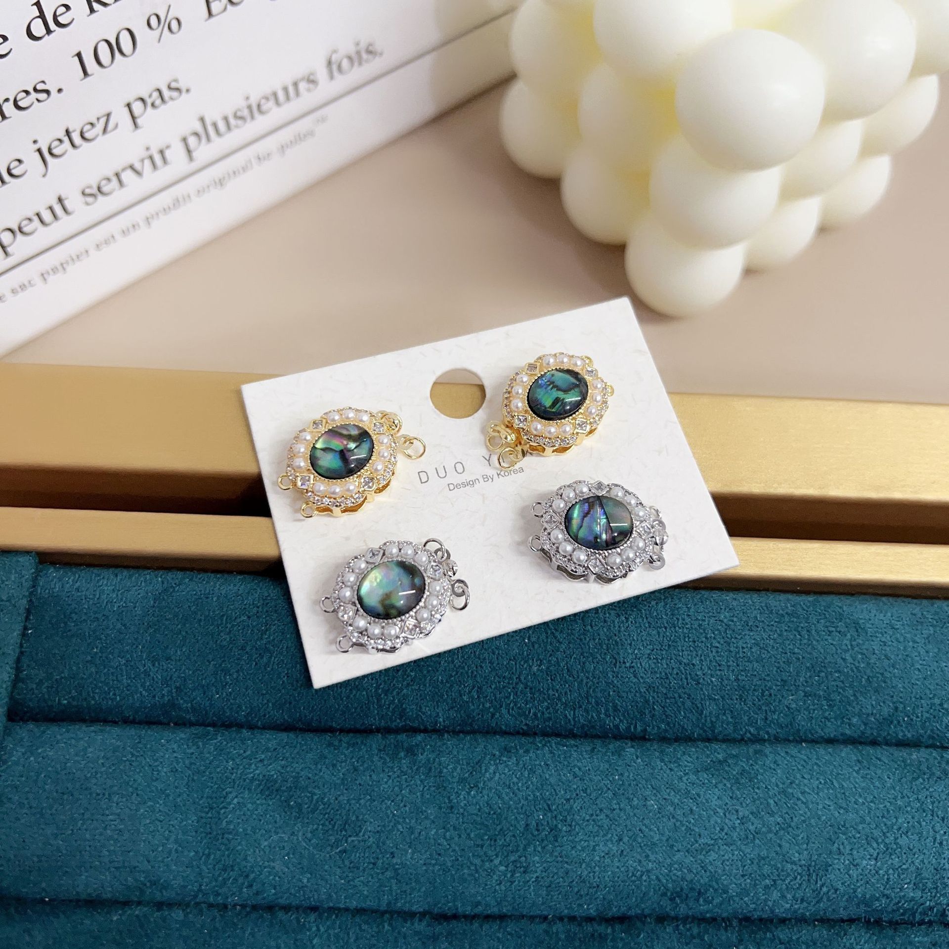 Single-row and double-row abalone and shellfish clasp, micro-inlaid zircon bracelet, necklace link clasp accessory, DIY handcrafted details Picture