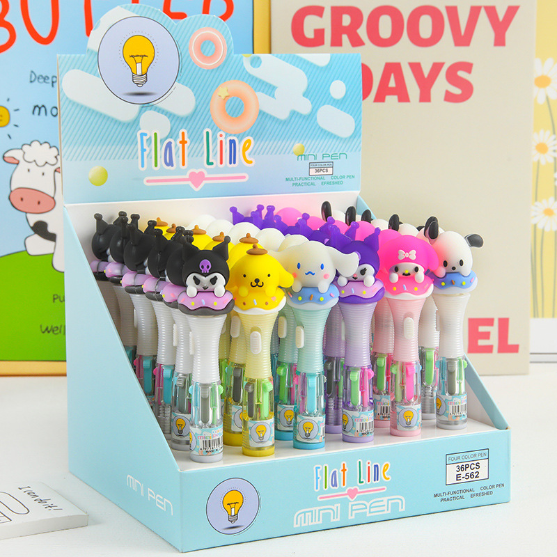 Creative Cute Pet With Light Small 4-Color Ballpoint Pen Cute Multi-Color Pen Diy By Hands-On Account Pen Student Stationery Wholesale details Picture