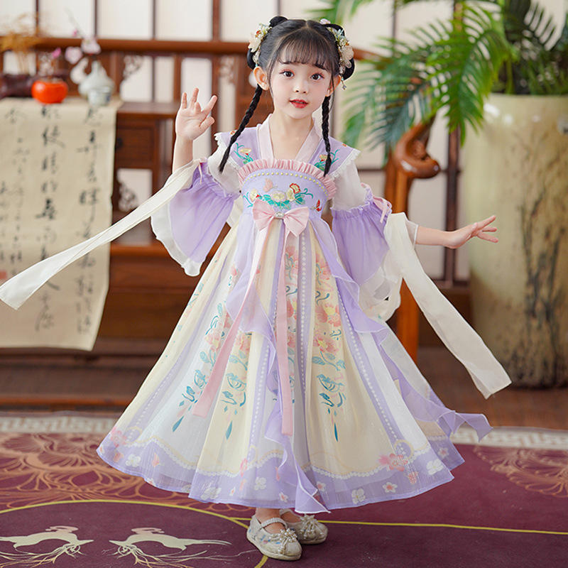 National Trend - Girls' Hanfu 2026 Summer Thin Chinese-style Princess Dress Fairy Ancient Dress Children's Tang Dress Chiffon Dress Specification image
