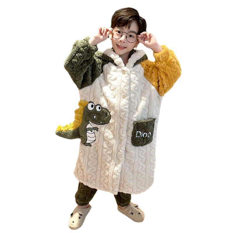 Children's Pyjamas Autumn/Winter Thick Warm Flannel Boy's Coral Velvet Set Large Boys' Home Wear Item Picture