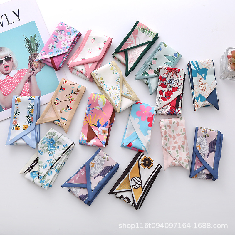 Spring Streamer Print Long Narrow Diagonal Small Silk Scarf Elegant Korean Hair Tie Bag Tie Hair Accessories A Piece Of Hair