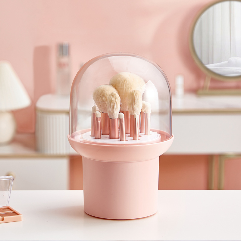 Makeup Brush Storage Container Makeup Brush Bucket Brow Pencil Portable Desktop Dustproof Pencil Holder Lipstick With Lid