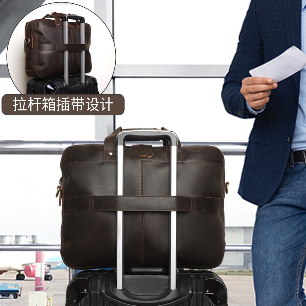 Chao Niu Men's genuine top-grain cowhide 17-inch laptop bag, Feng Ma Leather business expansion single-shoulder briefcase Application Scenario