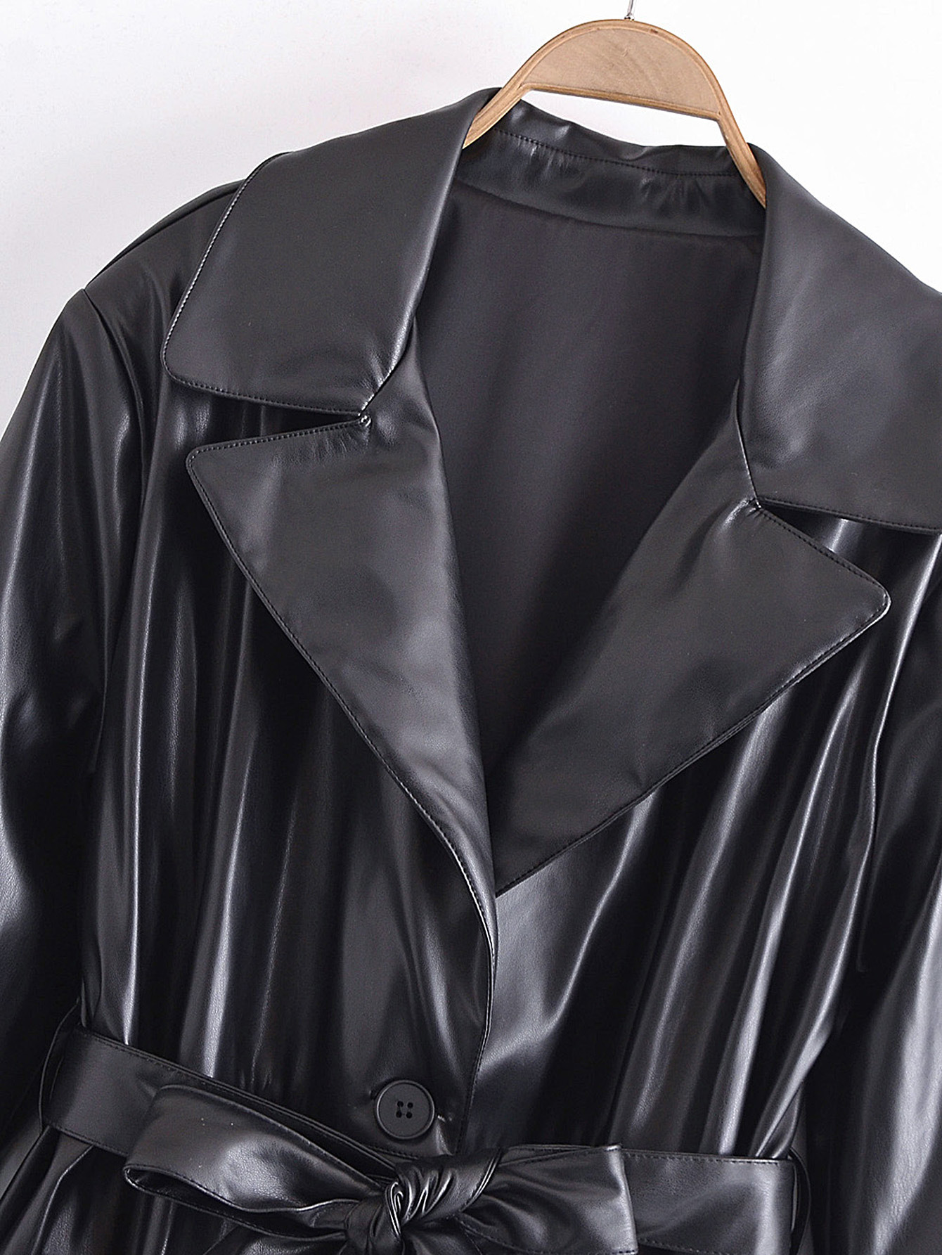 A new, stylish, single-breasted, thin-waisted, suit-collar, form-fitting women's leather trench coat from Europe and America Specification image