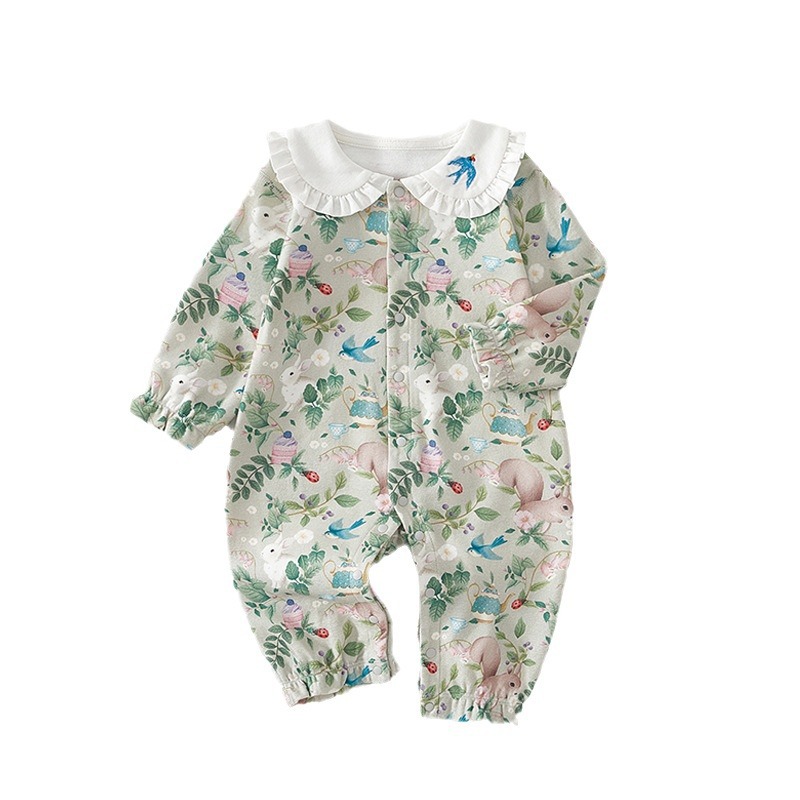 Baby one-piece suit, pure cotton Class a newborn baby hatching suit, newborn crawling suit, baby girl sweet outer one-piece hatching suit Item Picture