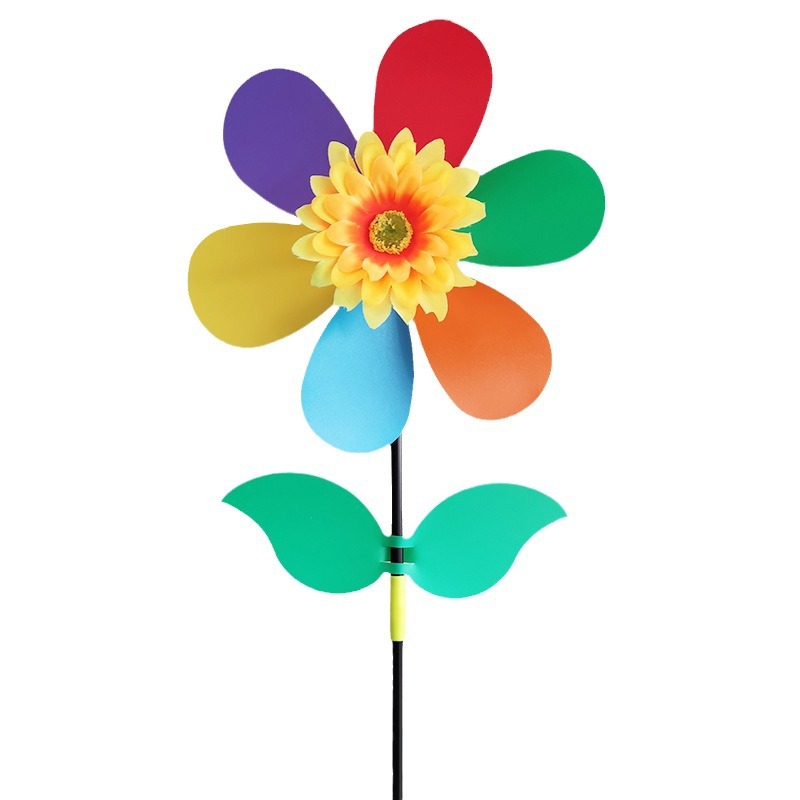 Children's Day Sequined windmill cartoon six-wheel windmill, seven-color flower six-leaf windmill, outdoor traditional toy wholesale stall Item Picture