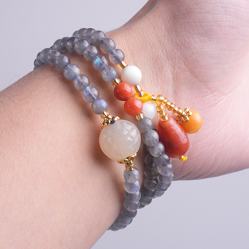 Natural blue Moonlight multi-circle bracelet for women, New Chinese-style versatile crystal cat's eye stone strawberry crystal pendant wholesale bracelet beads Specification image