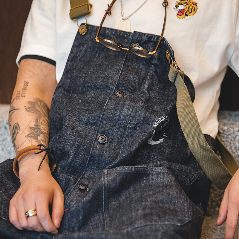 Madden workwear American retro deck overalls, spring and autumn washed denim red-eared straight-leg jeans for men's fashion details Picture