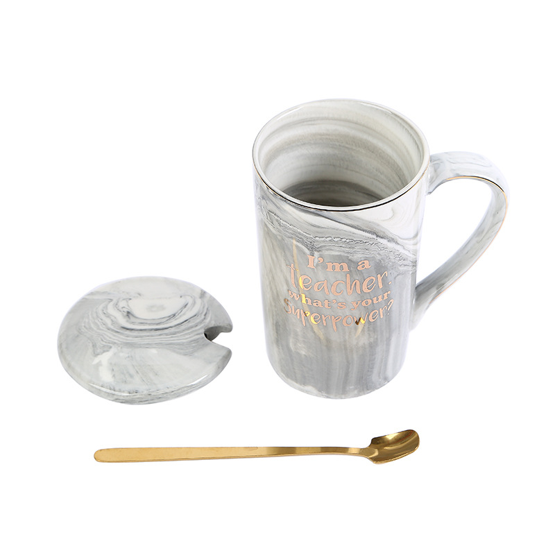 Teachers' Day Marble-patterned double-cup tea brewing cup, ceramic coffee cup, creative European-style mug Item Picture