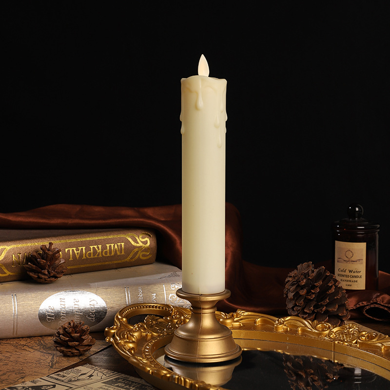 cross-border new fluid long pole electronic candle light warm white plastic simulation halloween candle european-style decoration