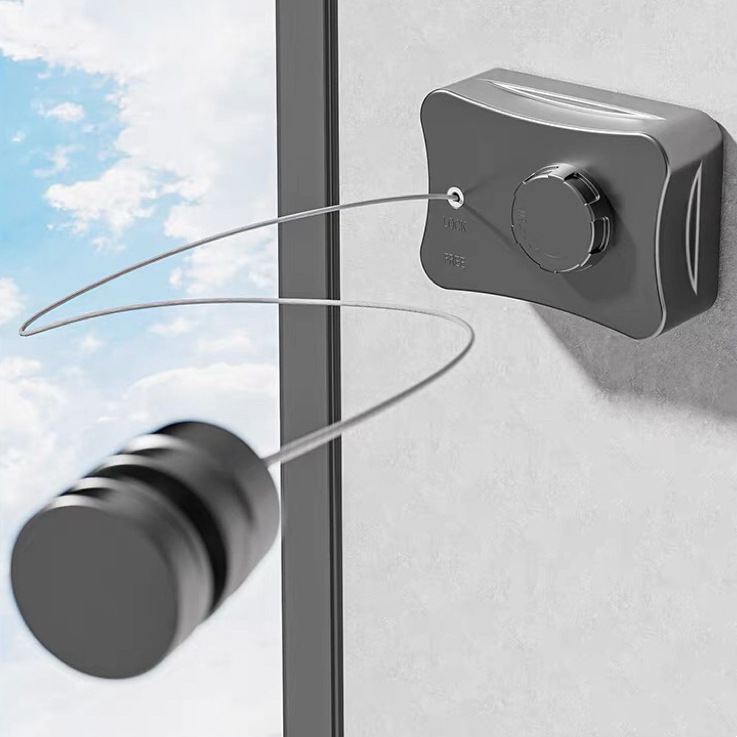 Invisible clothes drying rope, a magic tool, indoor rope without drilling, bathroom telescopic balcony steel wire retractable rope frame