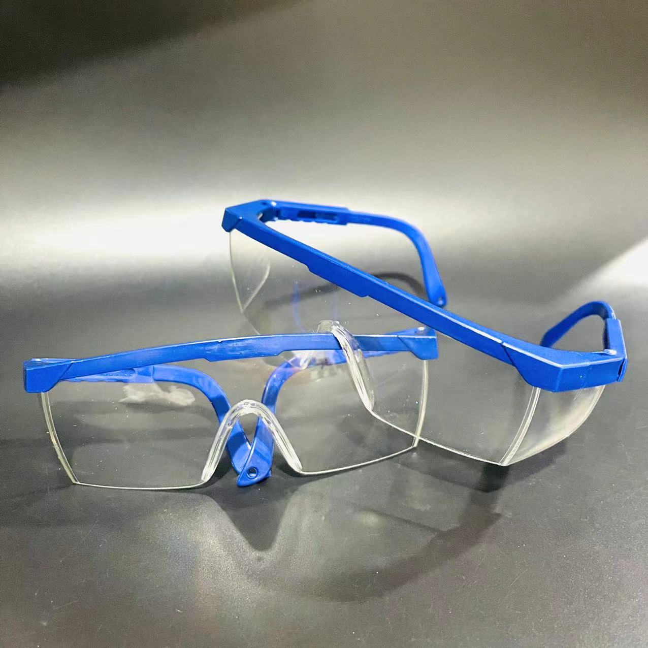 【2-5区】蓝色伸缩架眼镜 12/盒 480/件蓝色伸缩架眼镜防尘防沙护目镜实验室防冲击劳保防护眼镜2元货源