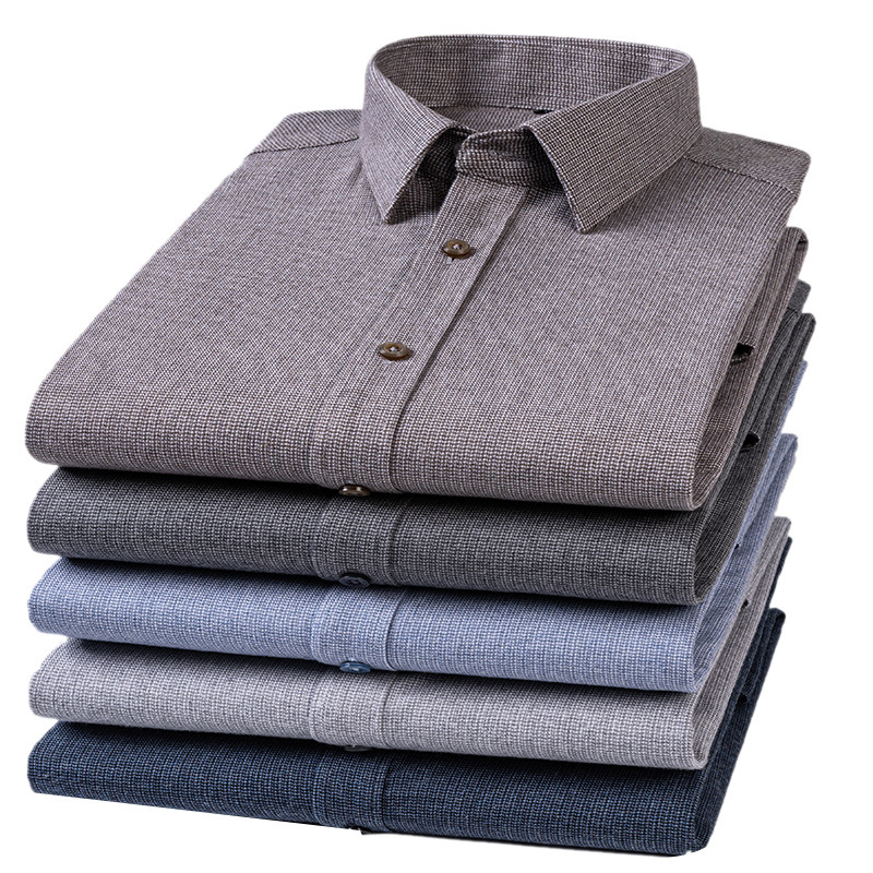Spring and Autumn New pure cotton men's long-sleeved shirt, men's checked business casual frosted all-cotton shirt for men details Picture