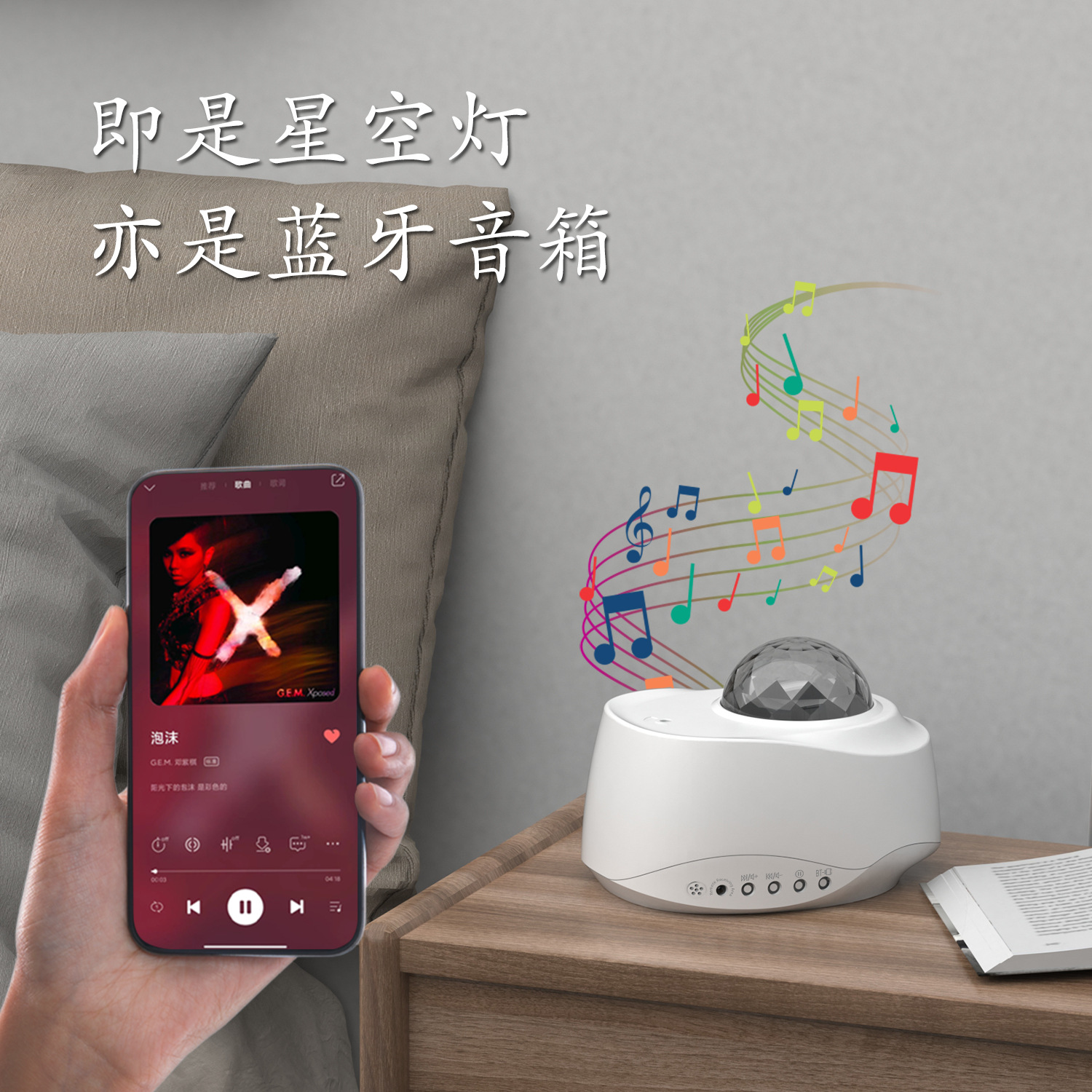 Cross-border new USB Bluetooth white box music starry sky light, smart LED dynamic ten-color night light projector light Specification image
