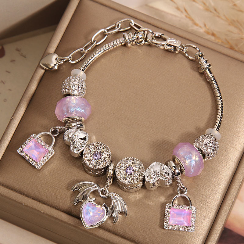 Pan estilo pulsera mujer influencers sen set ins niche luz lujo morado boraja perlas amor colgantes pulsera pulsera details Picture