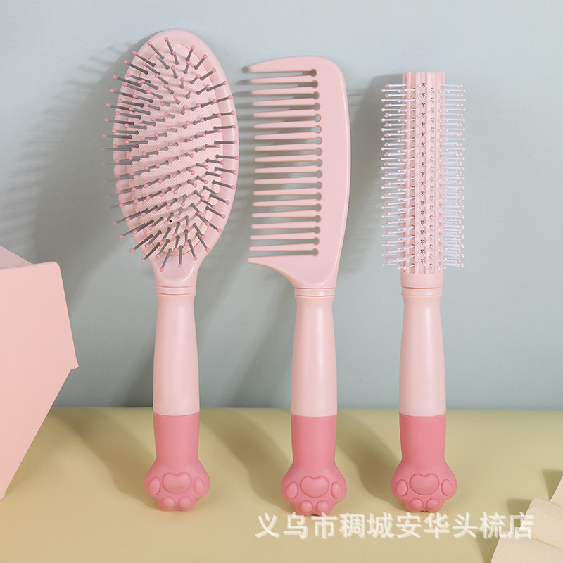 Korean Cartoon Cat Claw Comb Schoolgirl Cute Girl Heart Massage Air Cushion Comb Abs Straight Curly Hair Wide Tooth Comb details Picture