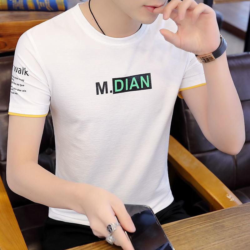 Pure cotton summer white top, men's short-sleeved shirt, round-neck Korean-style men's clothing, trendy T-shirt, half-sleeve T-shirt Application Scenario
