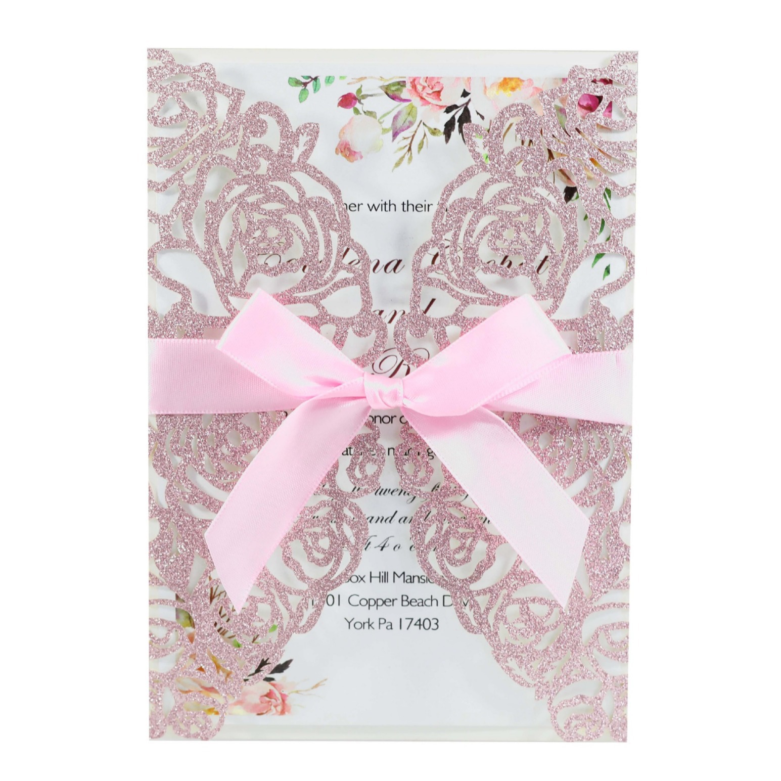 Export wedding gold onion paper, pink Valentine's Day rose invitation card, hollowed-out invitation card, wholesale in stock details Picture