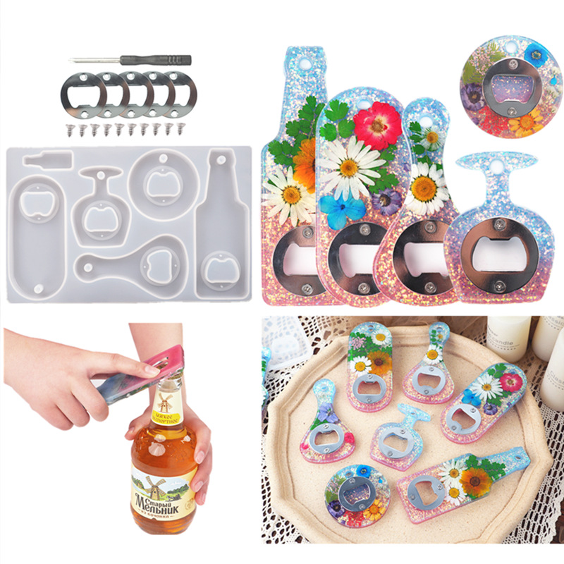 diy crystal resin drop glue beer spanner bottle opener Dry flower drop glue mirror silicone mold resin full figure